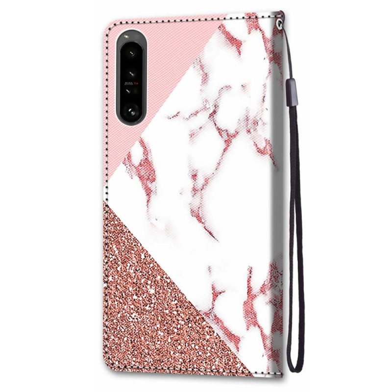 Folio-hoesje voor Sony Xperia 1 IV Marmer En Glitterdriehoek