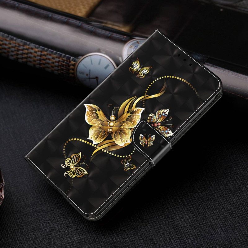 Folio-hoesje voor Sony Xperia 1 IV Met Ketting Gouden Vlinders Met Riem