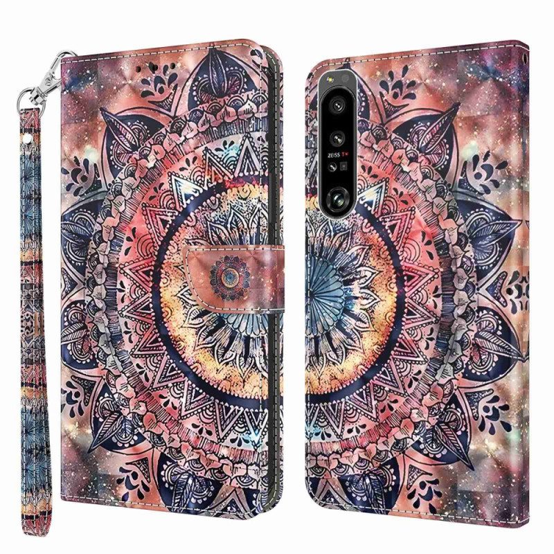 Folio-hoesje voor Sony Xperia 1 IV Met Ketting Kleurrijke Strappy Mandala