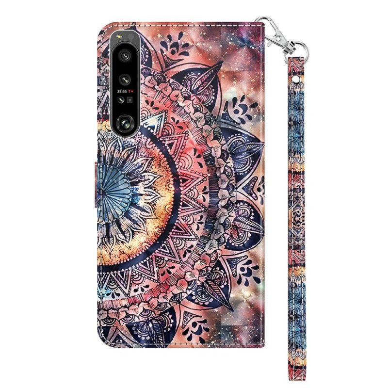 Folio-hoesje voor Sony Xperia 1 IV Met Ketting Kleurrijke Strappy Mandala