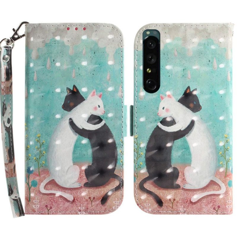 Folio-hoesje voor Sony Xperia 1 IV Met Ketting String Katten