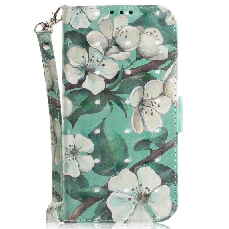 Folio-hoesje voor Sony Xperia 1 IV Met Ketting Witte Bloemen Met Bandjes