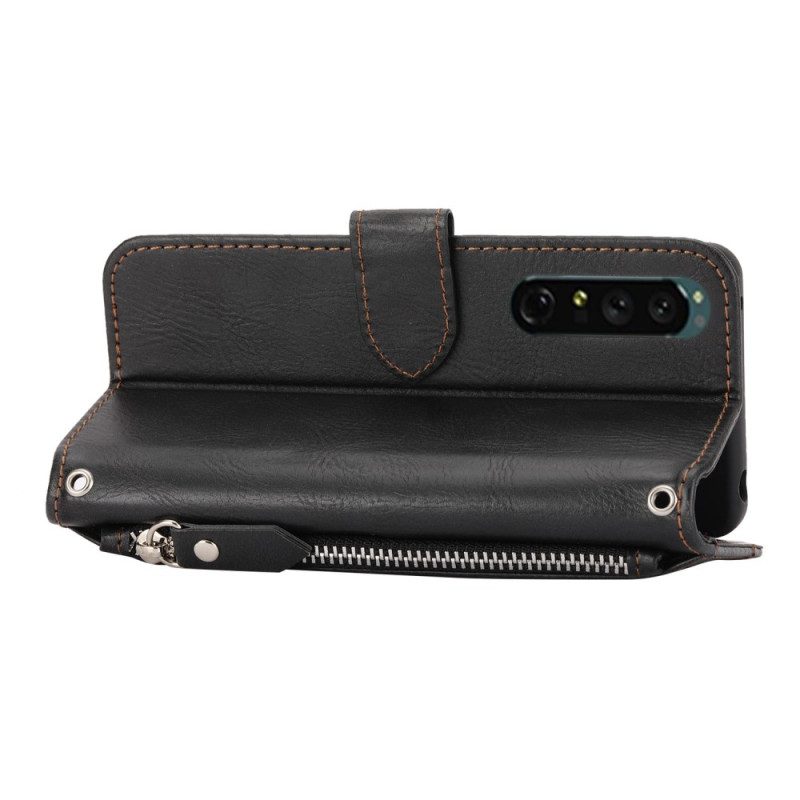 Folio-hoesje voor Sony Xperia 1 IV Portemonnee Leren Portemonnee Met Lanyard En Schouderriem