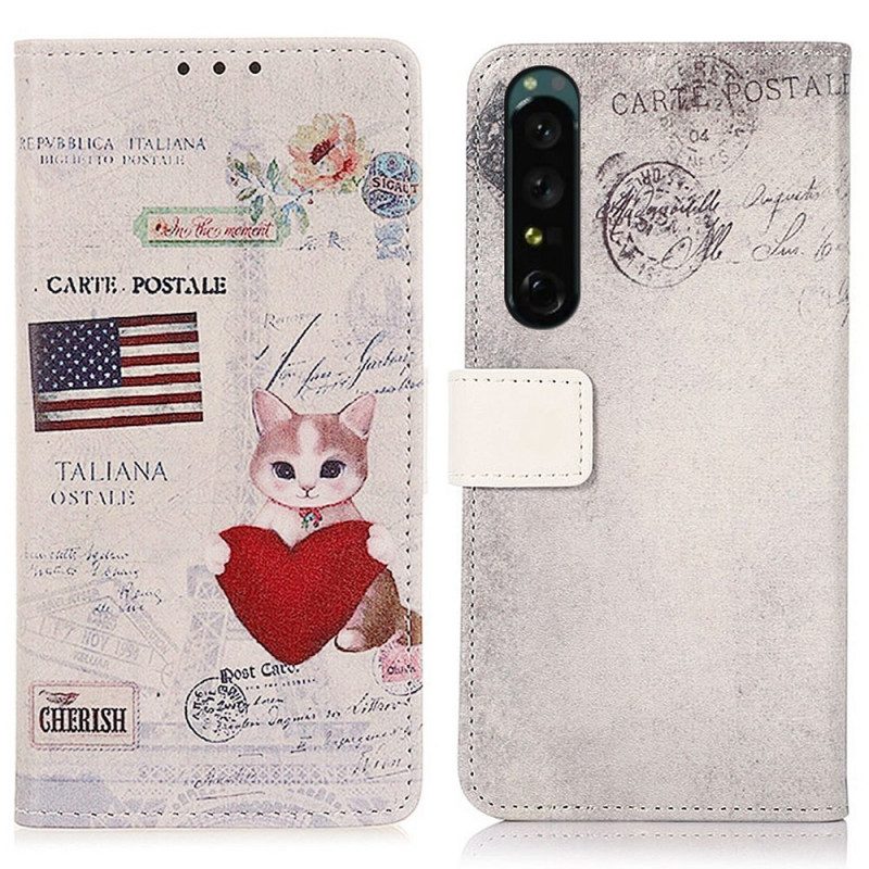 Folio-hoesje voor Sony Xperia 1 IV Reiziger Kat