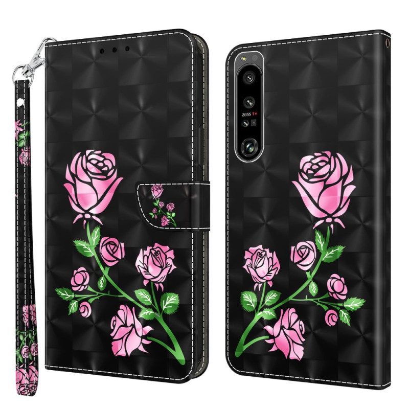 Folio-hoesje voor Sony Xperia 1 IV Rozen Met Lanyard