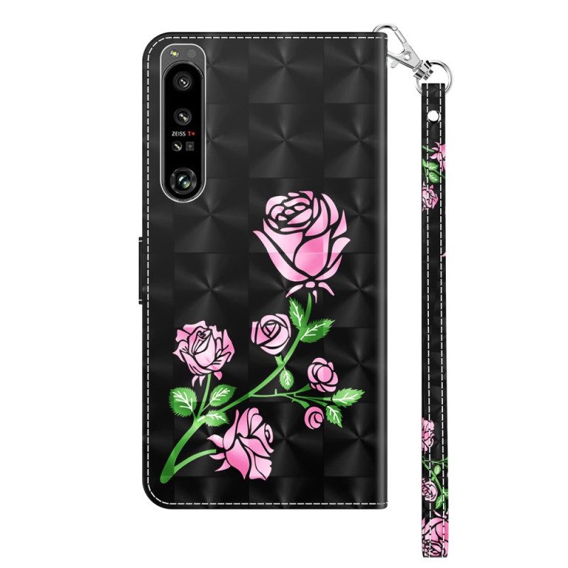 Folio-hoesje voor Sony Xperia 1 IV Rozen Met Lanyard