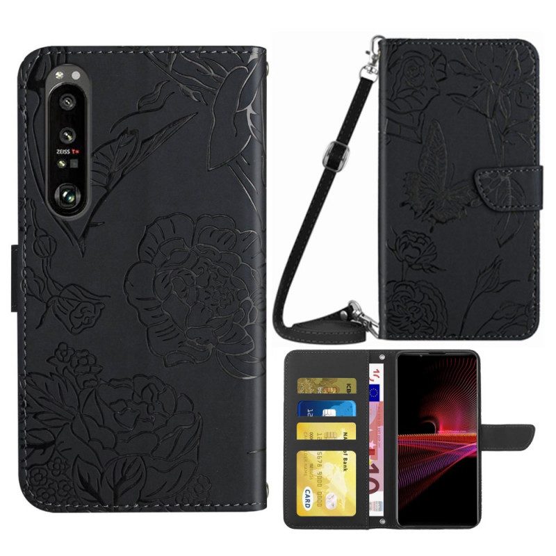 Folio-hoesje voor Sony Xperia 1 IV Vlinders En Schouderriem