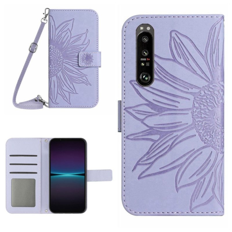 Folio-hoesje voor Sony Xperia 1 IV Zonnebloem En Schouderriem