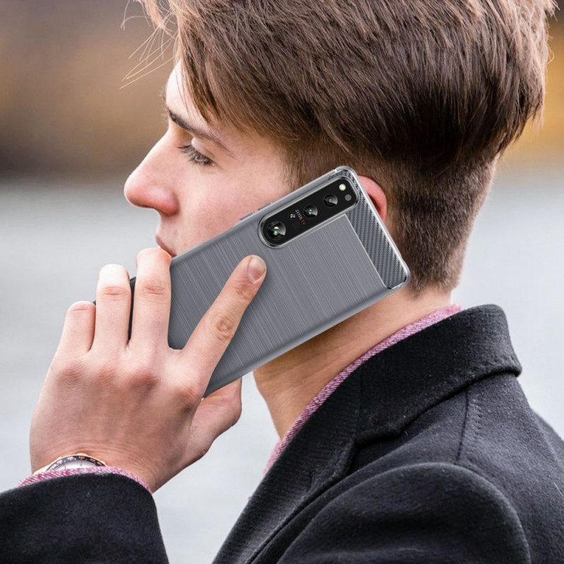 Hoesje voor Sony Xperia 1 IV Geborstelde Koolstofvezel