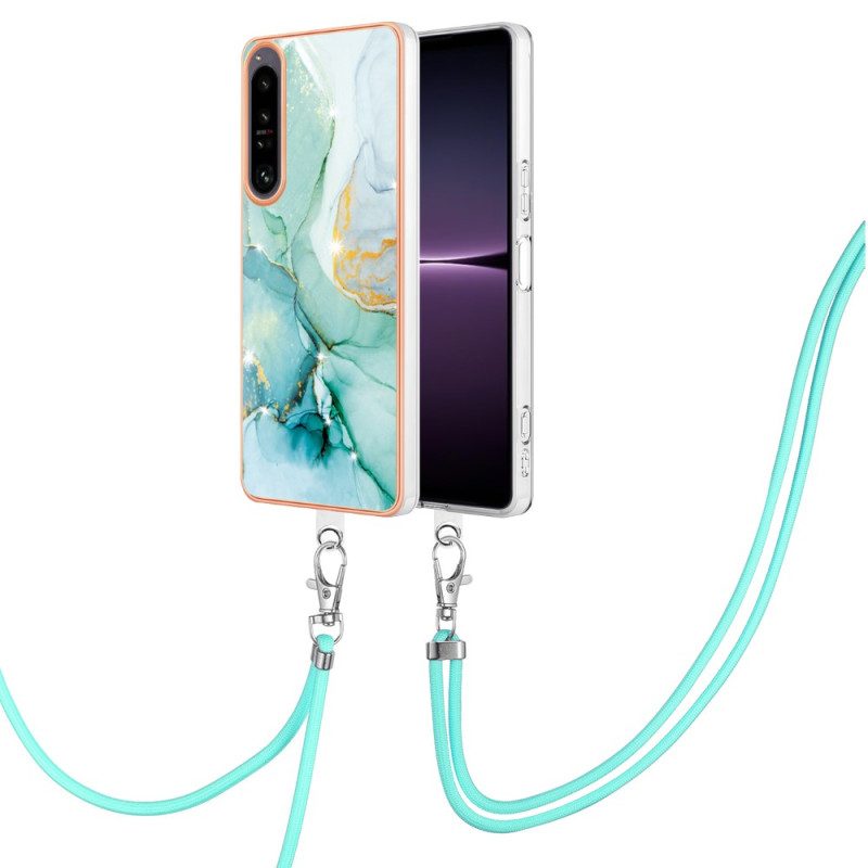 Hoesje voor Sony Xperia 1 IV Met Koord Met Marmeren Koord