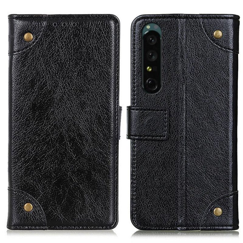 Leren Hoesje voor Sony Xperia 1 IV Stijl Nappaleer Met Klinknagels