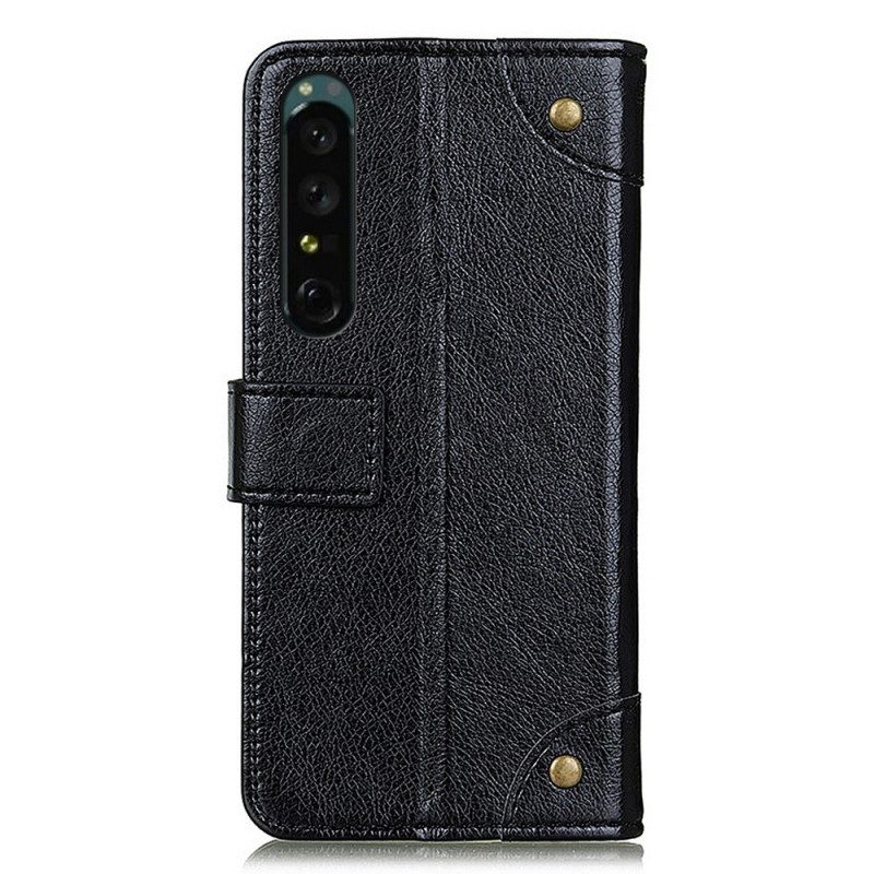 Leren Hoesje voor Sony Xperia 1 IV Stijl Nappaleer Met Klinknagels