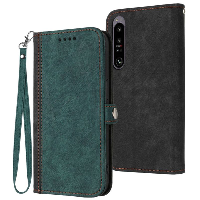 Leren Hoesje voor Sony Xperia 1 IV Tweekleurig Met Riem