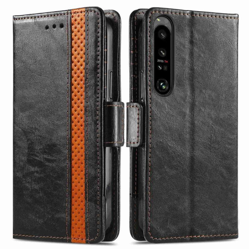 Leren Hoesje voor Sony Xperia 1 IV Tweekleurige Dubbele Sluiting