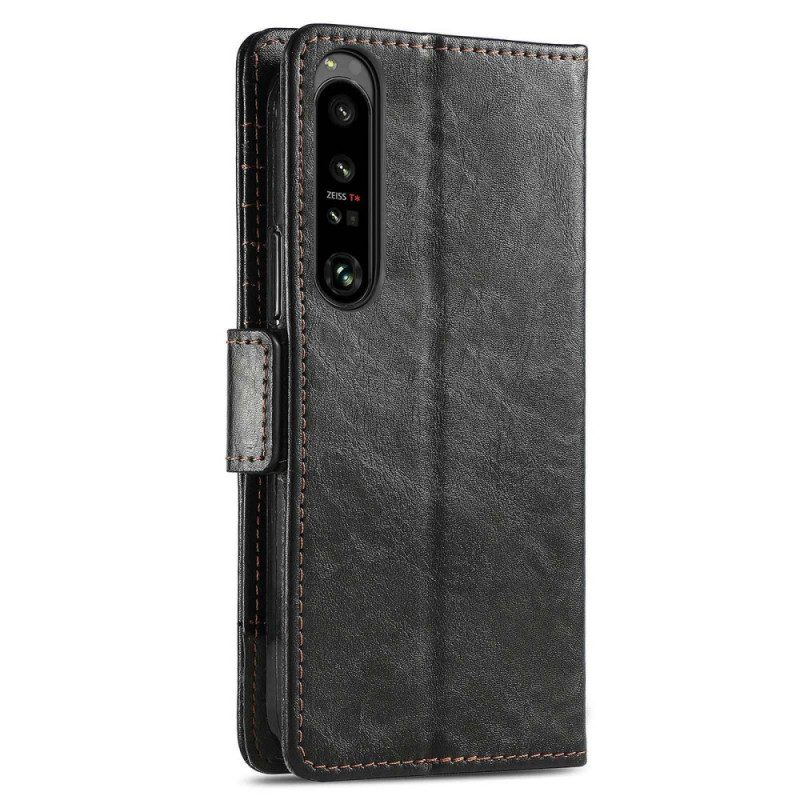 Leren Hoesje voor Sony Xperia 1 IV Tweekleurige Dubbele Sluiting