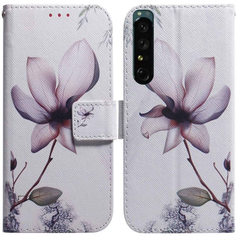 Leren Hoesje voor Sony Xperia 1 IV Uitstekende Roze Bloem