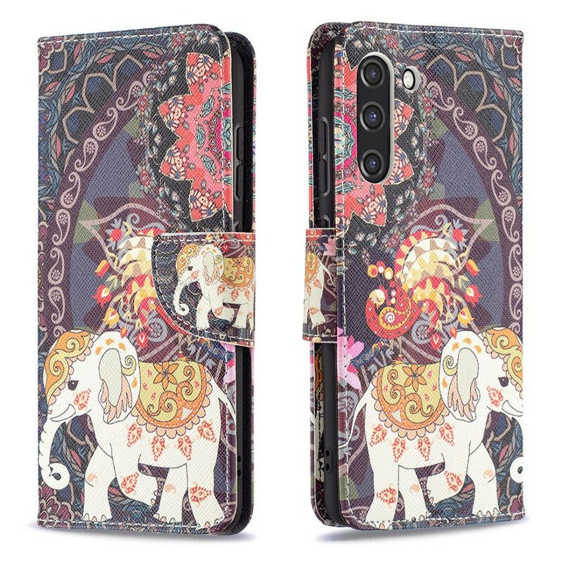 Flip Case voor Samsung Galaxy S21 FE Etnische Olifanten Mandala