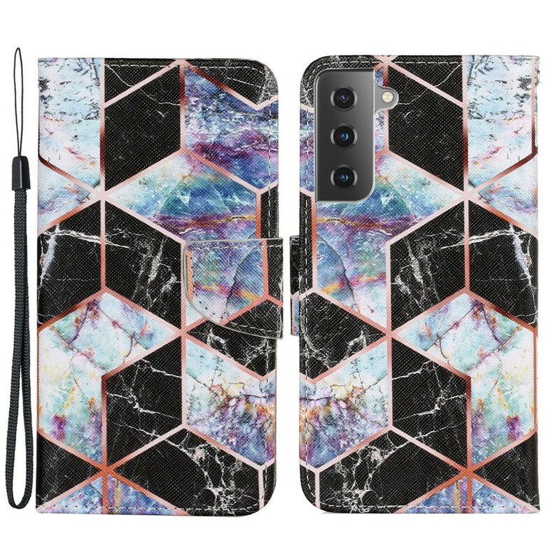 Flip Case voor Samsung Galaxy S21 FE Geometrische Marmeren Stijl