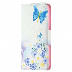 Flip Case voor Samsung Galaxy S21 FE Geschilderde Vlinders En Bloemen