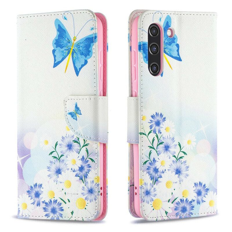 Flip Case voor Samsung Galaxy S21 FE Geschilderde Vlinders En Bloemen