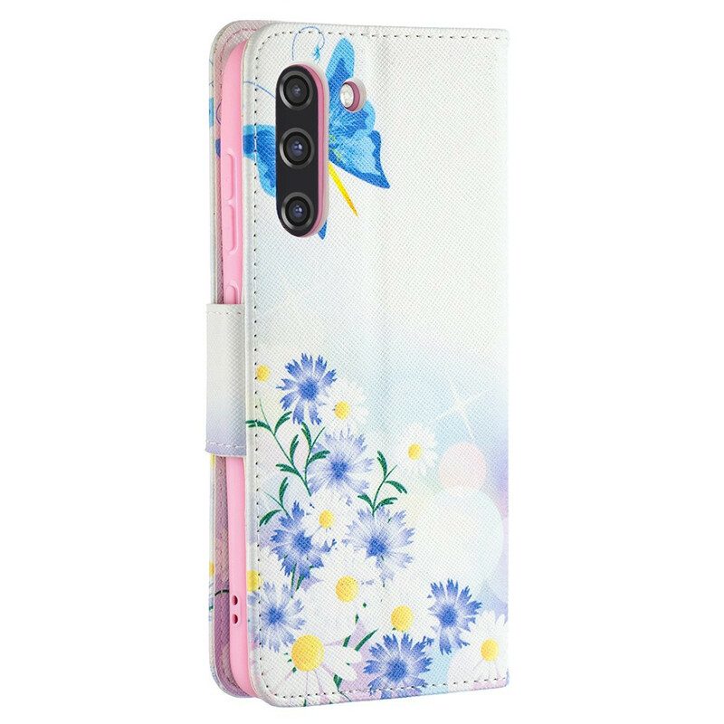 Flip Case voor Samsung Galaxy S21 FE Geschilderde Vlinders En Bloemen