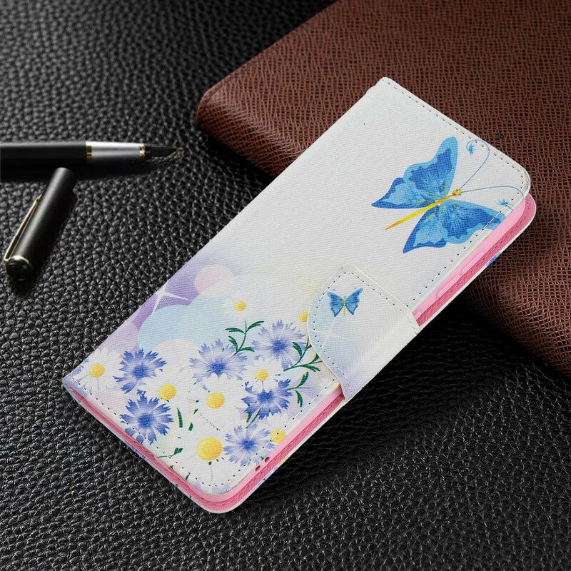 Flip Case voor Samsung Galaxy S21 FE Geschilderde Vlinders En Bloemen