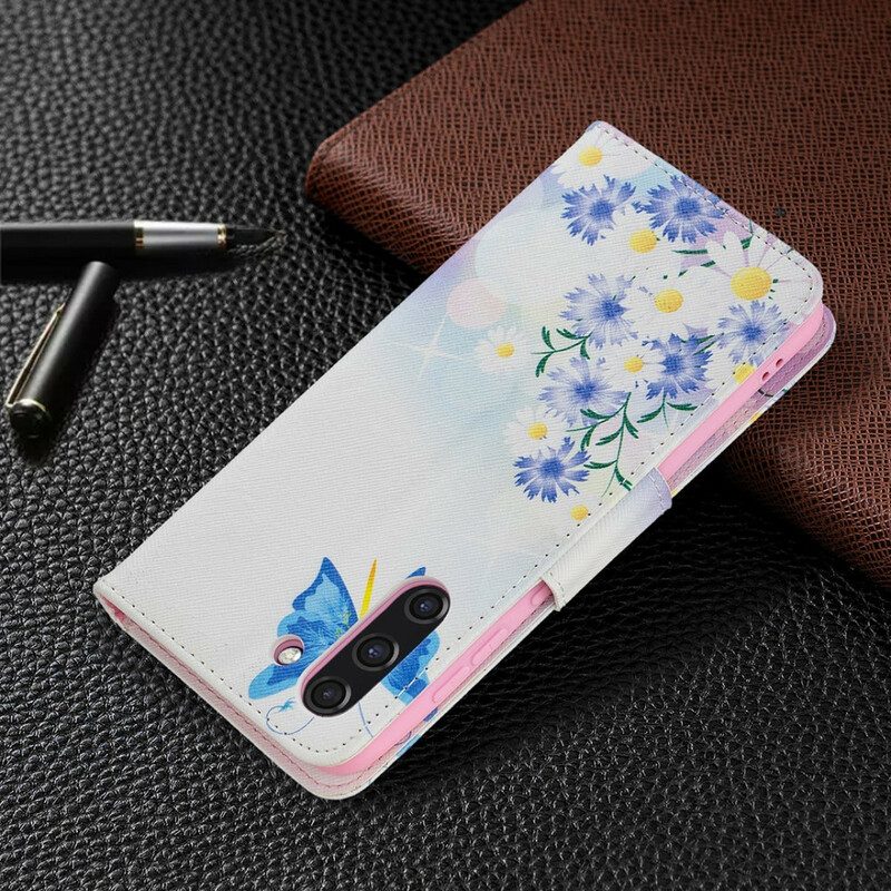 Flip Case voor Samsung Galaxy S21 FE Geschilderde Vlinders En Bloemen