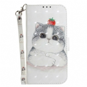 Flip Case voor Samsung Galaxy S21 FE Met Ketting Tomaat Op De Kat Met Een Riempje