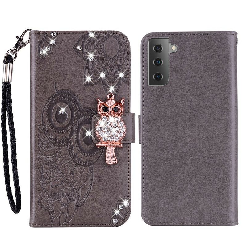 Flip Case voor Samsung Galaxy S21 FE Uil Mandala En Charme