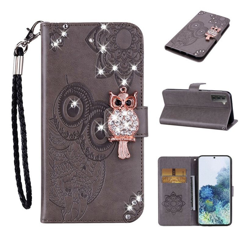 Flip Case voor Samsung Galaxy S21 FE Uil Mandala En Charme