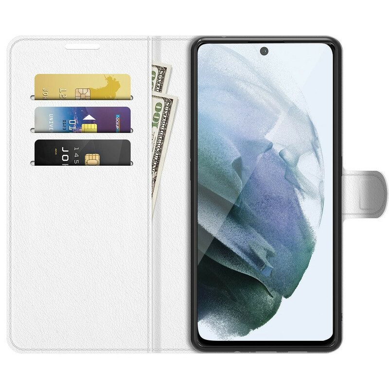 Folio-hoesje voor Samsung Galaxy S21 FE Klassiek Lychee Kunstleer