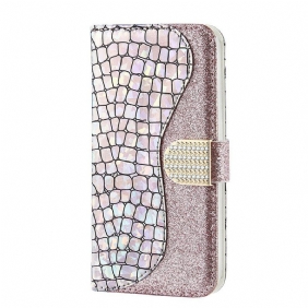 Folio-hoesje voor Samsung Galaxy S21 FE Krokodil Diamanten