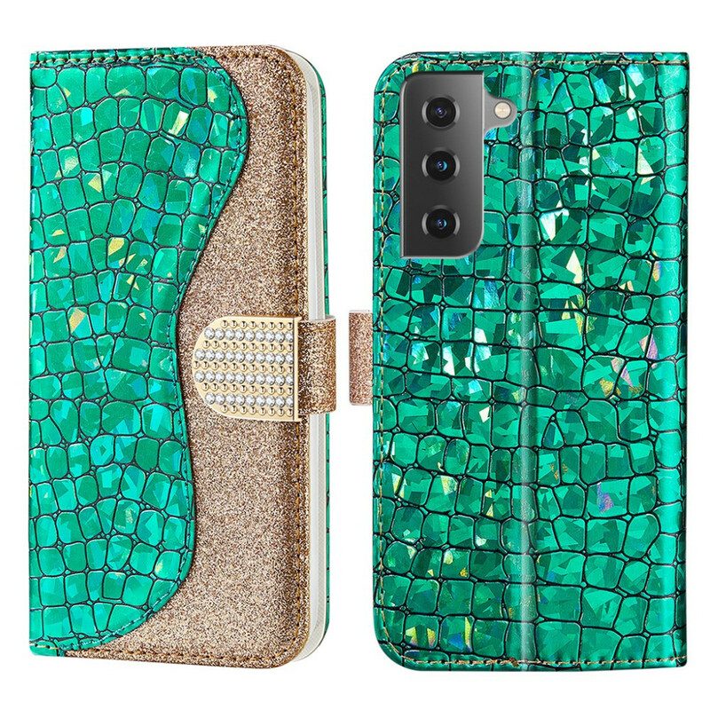 Folio-hoesje voor Samsung Galaxy S21 FE Krokodil Diamanten