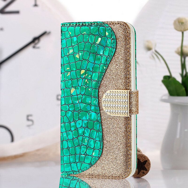 Folio-hoesje voor Samsung Galaxy S21 FE Krokodil Diamanten