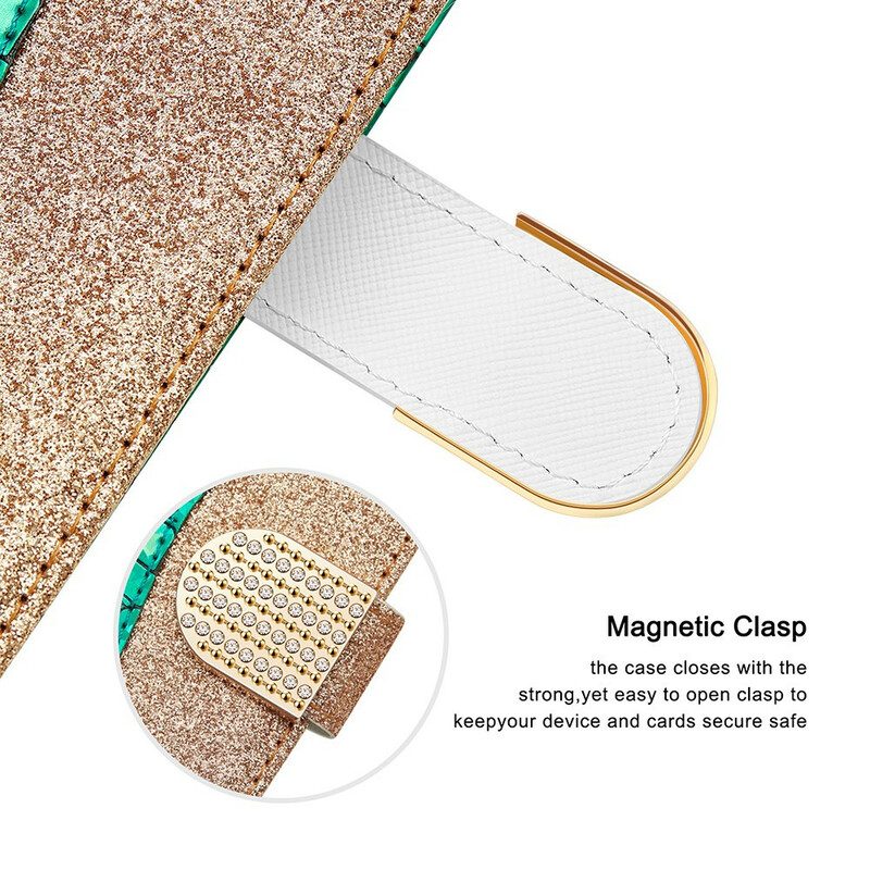 Folio-hoesje voor Samsung Galaxy S21 FE Krokodil Diamanten