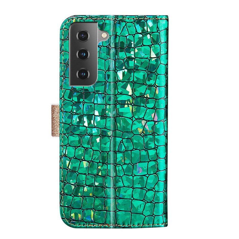 Folio-hoesje voor Samsung Galaxy S21 FE Krokodil Diamanten