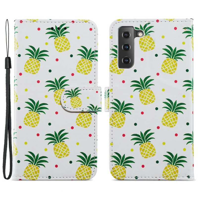 Folio-hoesje voor Samsung Galaxy S21 FE Meerdere Ananas