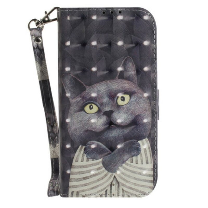 Folio-hoesje voor Samsung Galaxy S21 FE Met Ketting Grijze Kat Met Riem