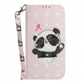 Folio-hoesje voor Samsung Galaxy S21 FE Met Ketting Panda Love Met Sleutelkoord