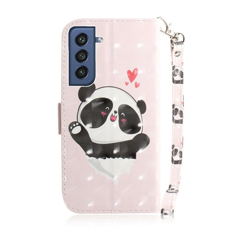 Folio-hoesje voor Samsung Galaxy S21 FE Met Ketting Panda Love Met Sleutelkoord