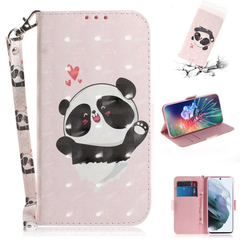 Folio-hoesje voor Samsung Galaxy S21 FE Met Ketting Panda Love Met Sleutelkoord