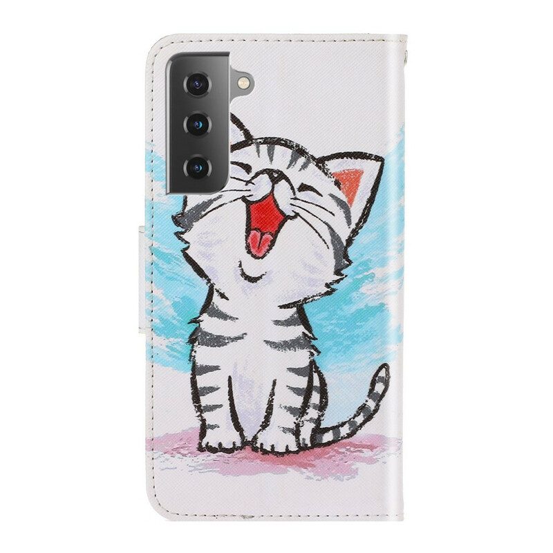 Folio-hoesje voor Samsung Galaxy S21 FE Met Ketting Strappy Kleur Kitten