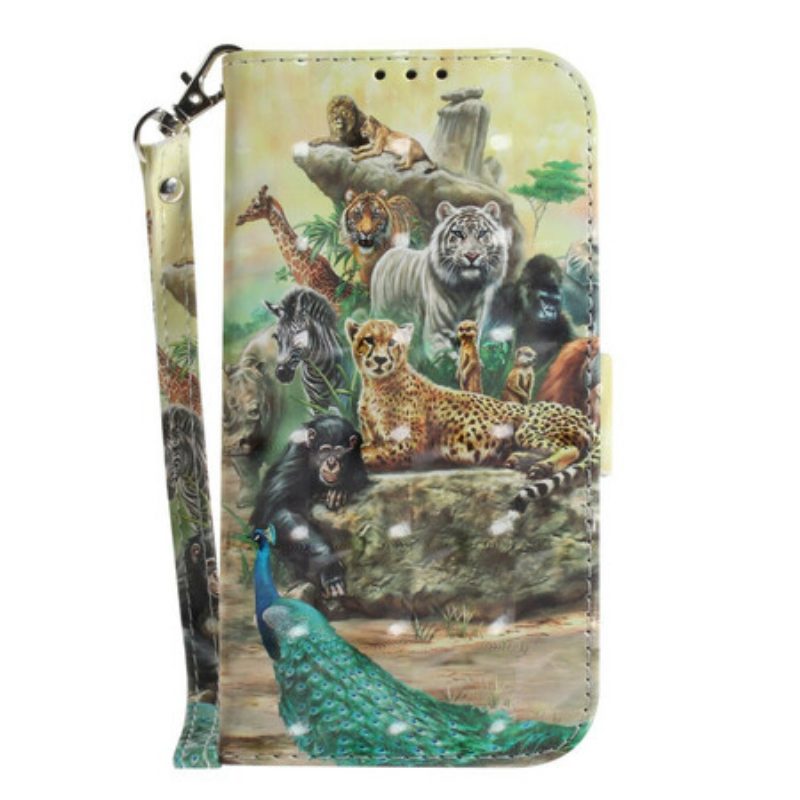 Folio-hoesje voor Samsung Galaxy S21 FE Met Ketting String Safari Dieren