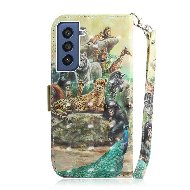 Folio-hoesje voor Samsung Galaxy S21 FE Met Ketting String Safari Dieren