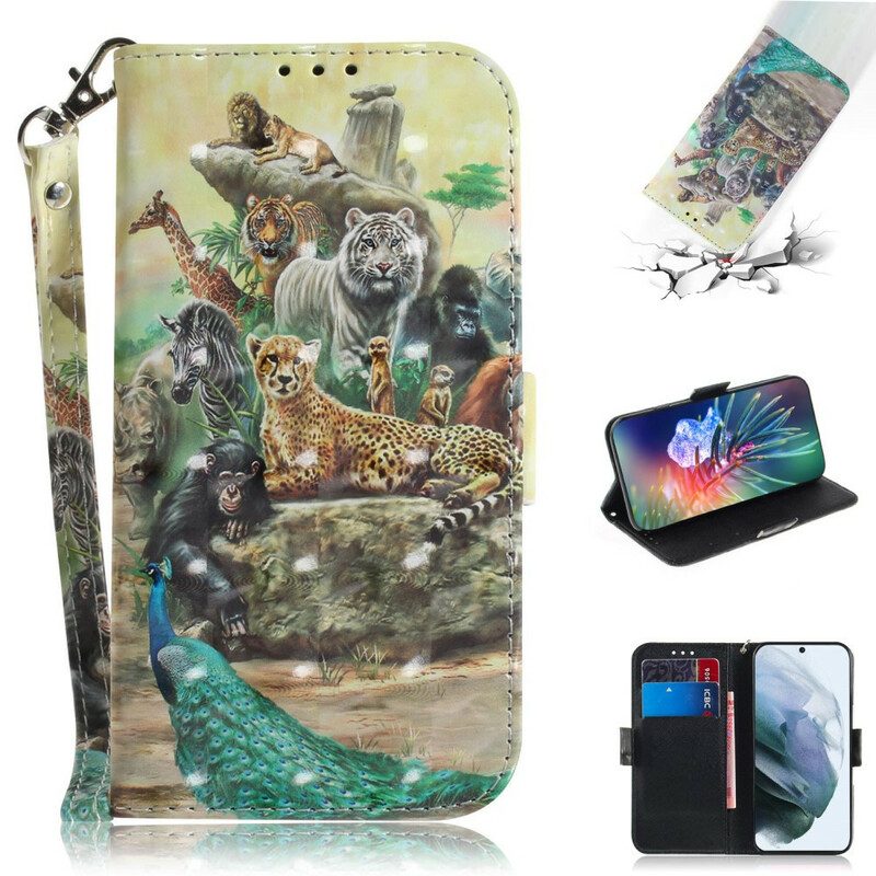 Folio-hoesje voor Samsung Galaxy S21 FE Met Ketting String Safari Dieren