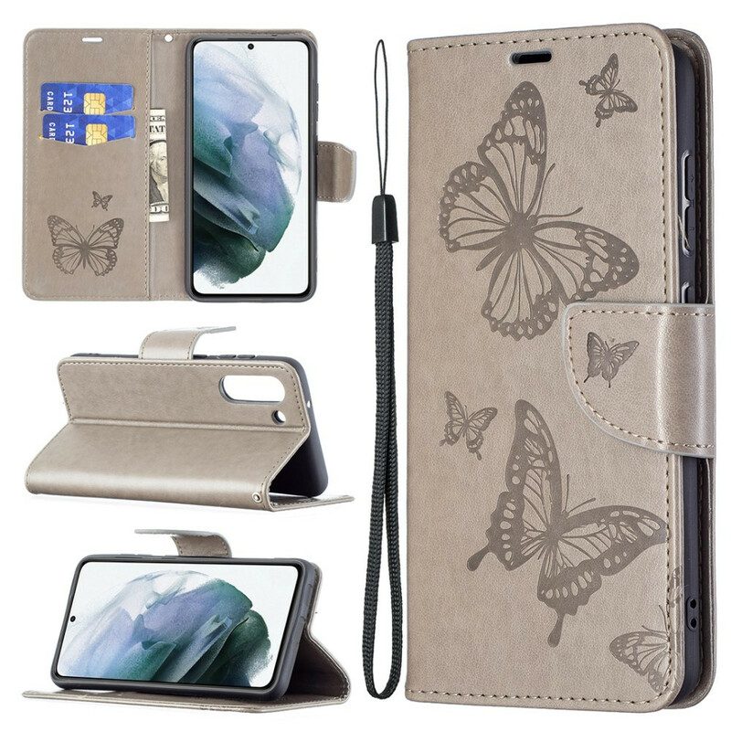 Folio-hoesje voor Samsung Galaxy S21 FE Vlinders Tijdens De Vlucht Met Lanyard