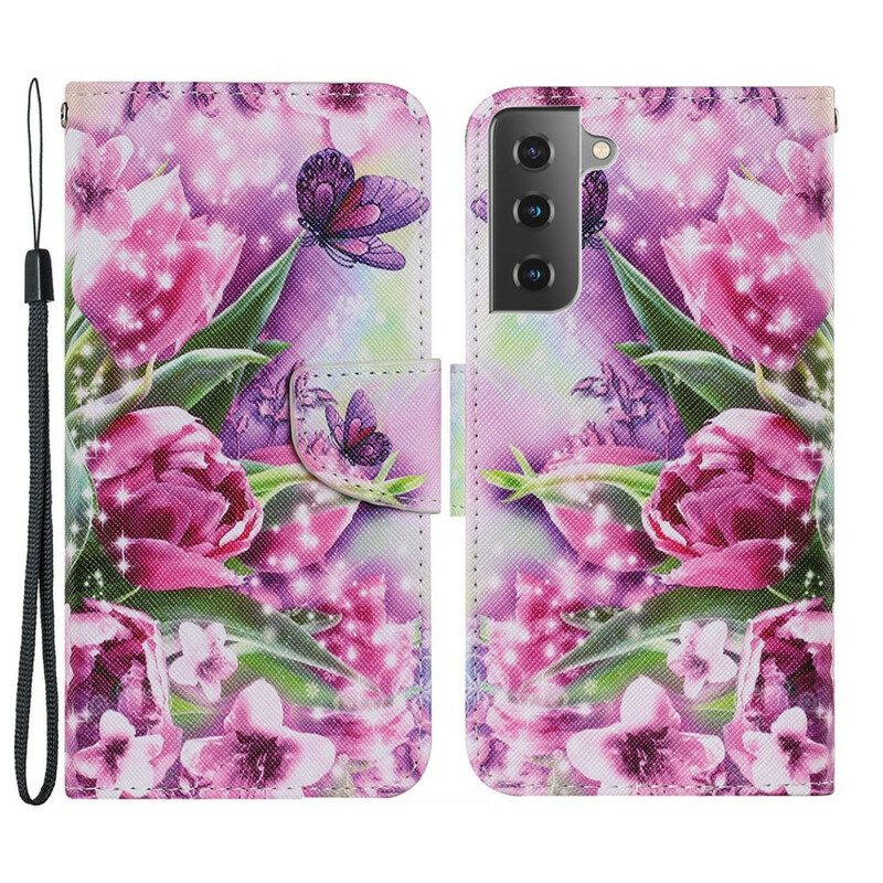 Folio-hoesje voor Samsung Galaxy S21 FE Vlinders En Tulpen