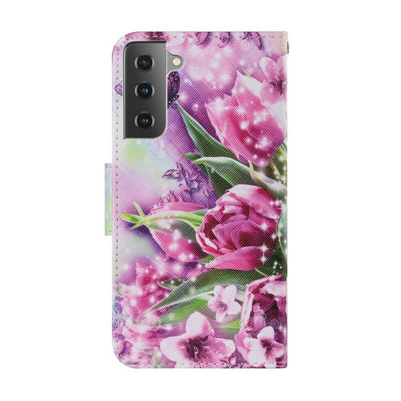 Folio-hoesje voor Samsung Galaxy S21 FE Vlinders En Tulpen