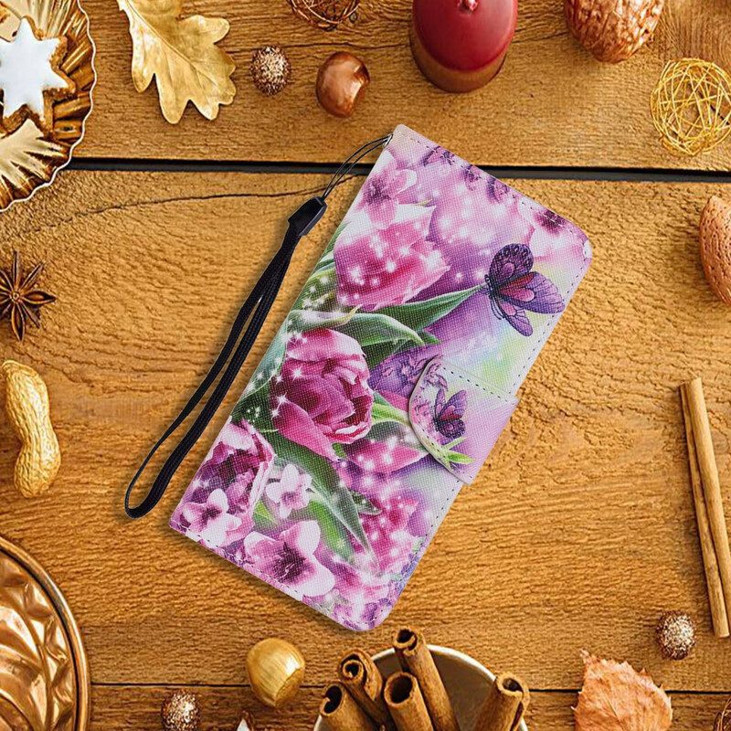 Folio-hoesje voor Samsung Galaxy S21 FE Vlinders En Tulpen