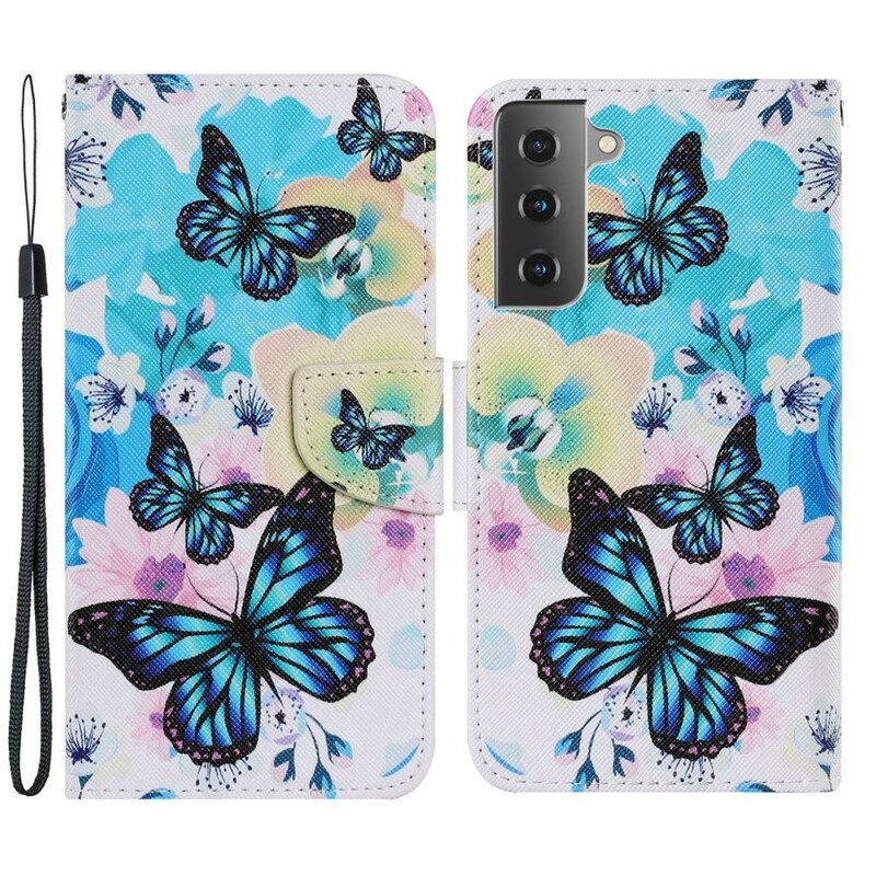 Folio-hoesje voor Samsung Galaxy S21 FE Vlinders En Zomerbloemen